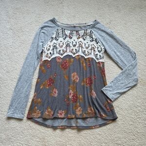 Floral Lace Patchwork Long Sleeve Top